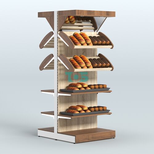 Стеллаж для хлеба островной высокий с разными полками и зеркальным фризом СХОВФ-05