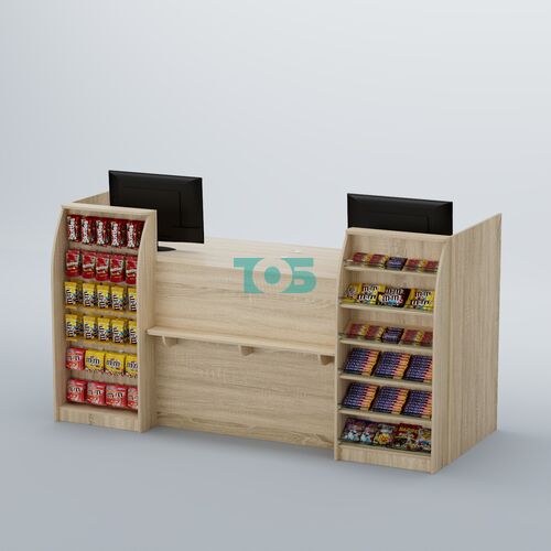 Ресепшен Атлант с фасадными наклонными полочками и экономпанелью №5