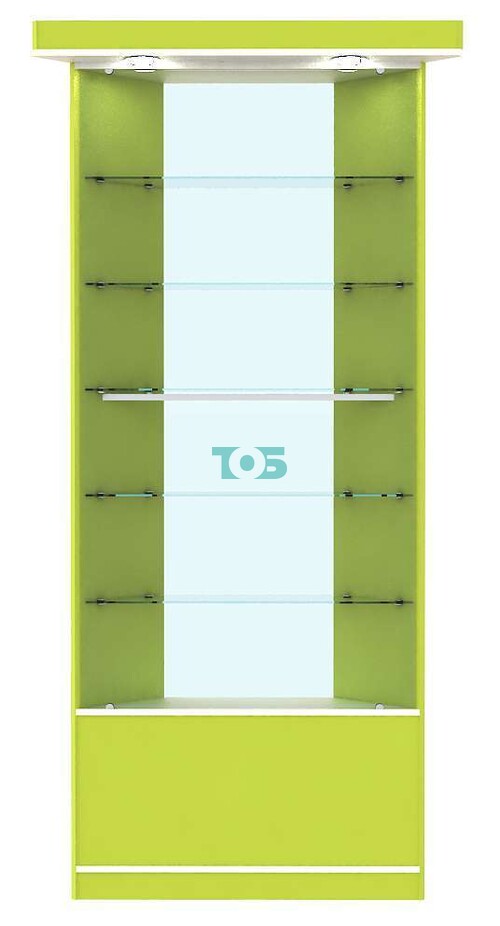 Аптечная витрина первой линии внешний угол с фризом серии СЭСП - ЛАЙМ №5-300-Ф