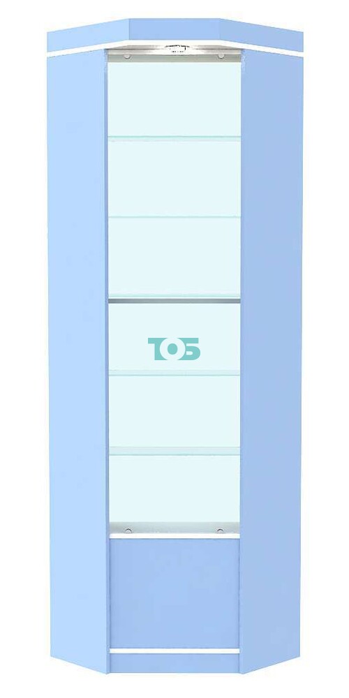 Аптечная витрина первой линии внутренний угол с фризом серии СЭСП - ГОЛУБОЙ ГОРИЗОНТ №6-300-Ф