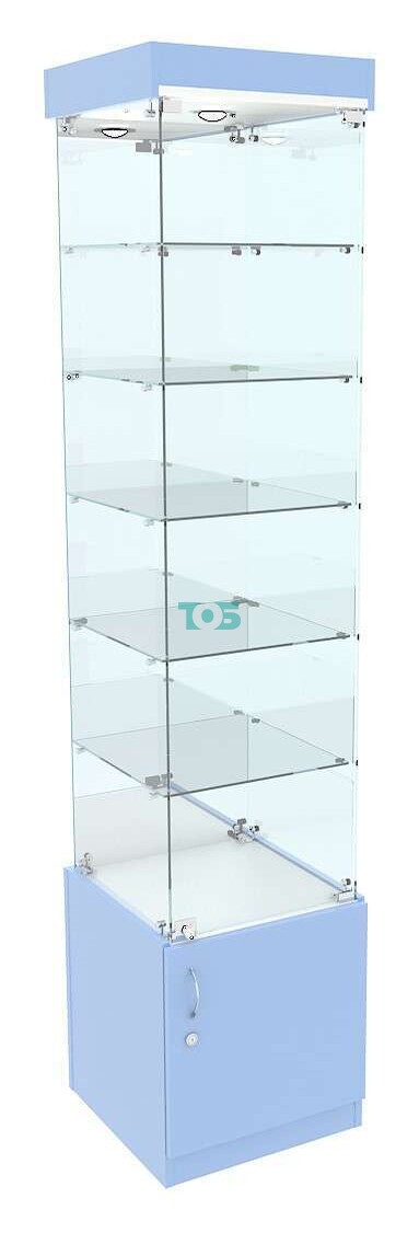 Витрина с зеркалом и пятью прозрачными полками для аптеки ГОЛУБОЙ ГОРИЗОНТ-504