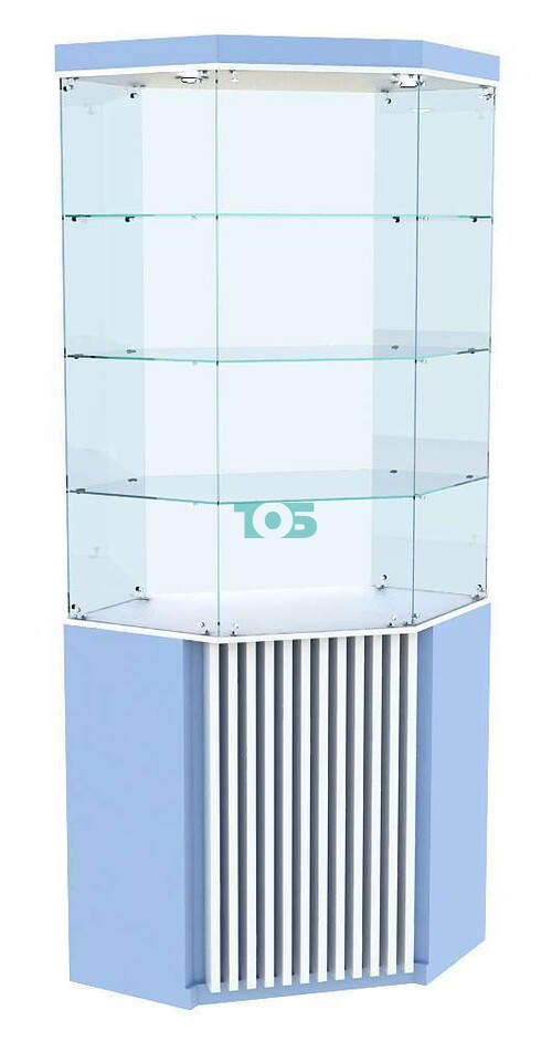 Высокая аптечная витрина внутр угол с тремя полками серии ВЕРТИКАЛЬ - ГОЛУБОЙ ГОРИЗОНТ №104В