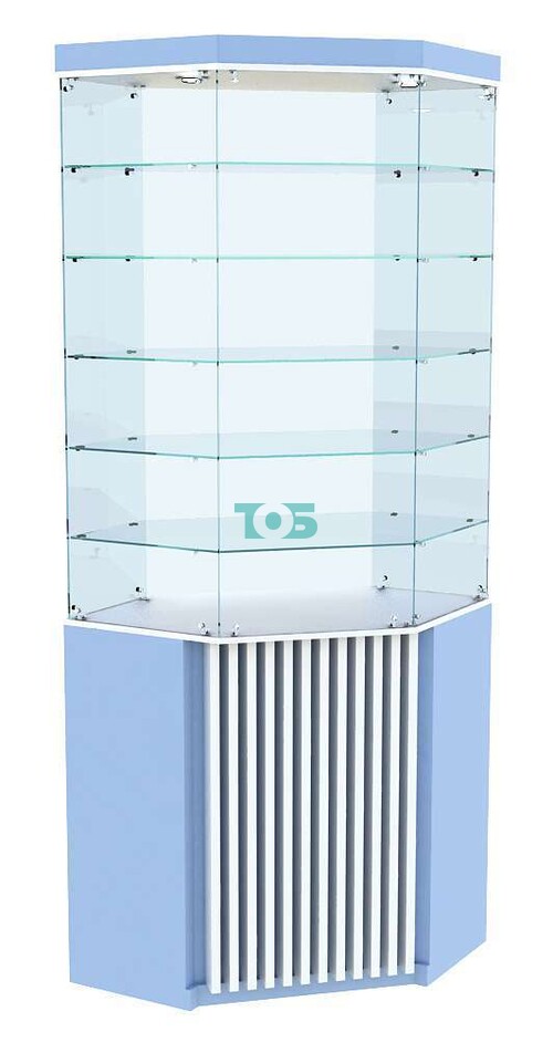 Высокая аптечная витрина внутр угол с пятью полками серии ВЕРТИКАЛЬ - ГОЛУБОЙ ГОРИЗОНТ №604В