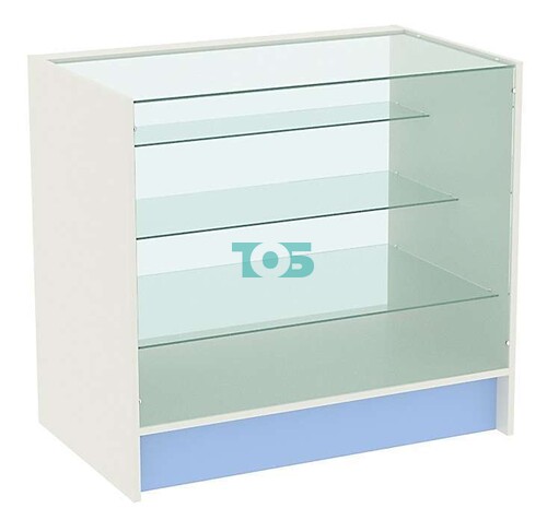 Недорогой прозрачный прилавок из ДСП для аптеки ГОЛУБОЙ ГОРИЗОНТ-04-900