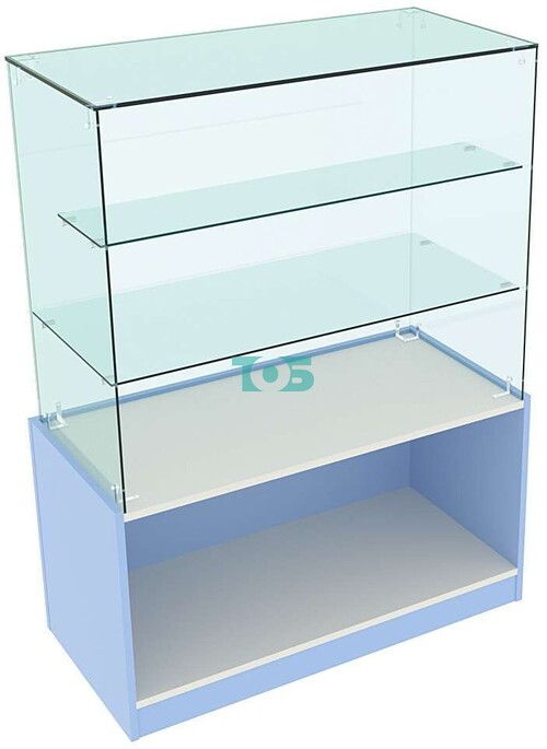 Стеклянный высокий прилавок с крепежами для аптеки ГОЛУБОЙ ГОРИЗОНТ-СПИ-07