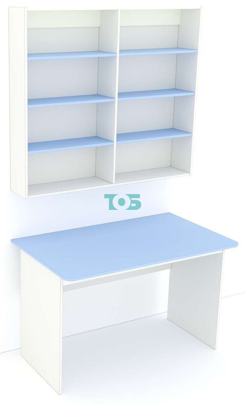 Распаковочный прямоугольный стол с антресолью для аптеки ГОЛУБОЙ ГОРИЗОНТ-Р-02