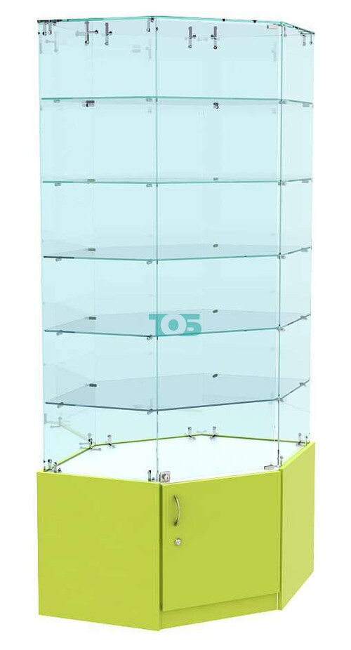 Высокая витрина в центр зала стеклянная для аптеки серии ЛАЙМ №918