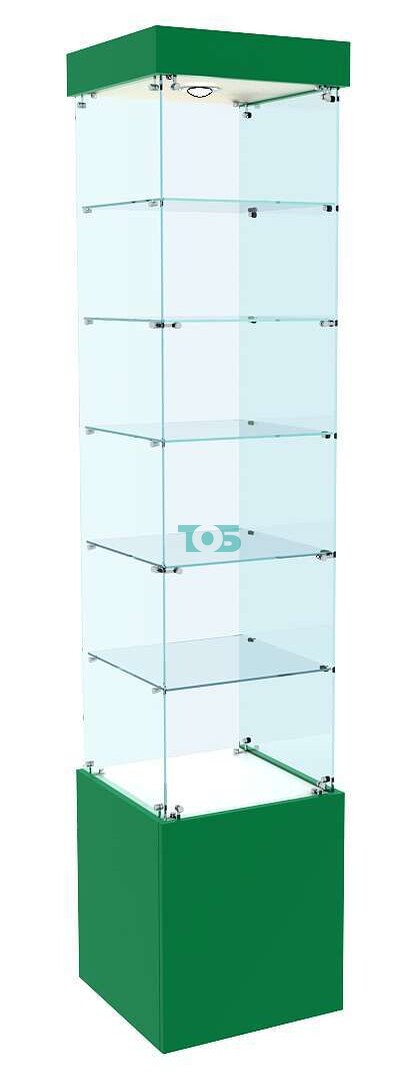 Стеклянная витрина с пятью прозрачными полками для аптеки первой линии ИЗУМРУД-602