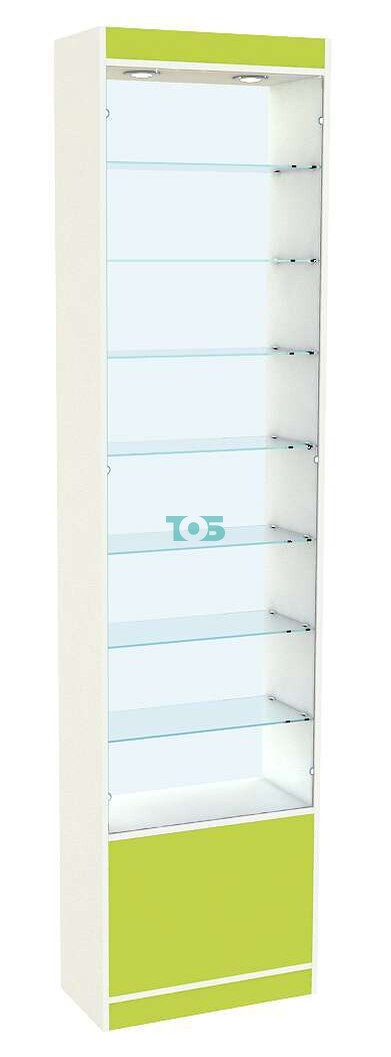 Высокая витрина из ДСП для аптеки узкая серии СТРЕЛА - ЛАЙМ №1