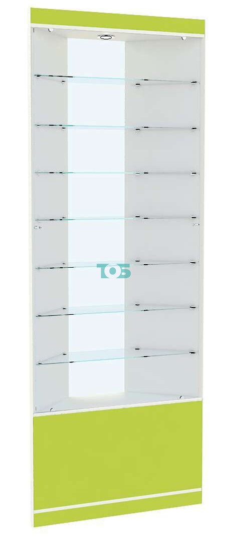 Высокая витрина из ДСП внешнего угла для аптеки серии СТРЕЛА - ЛАЙМ №3