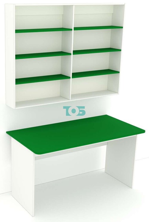 Распаковочный стол из ДСП с антресолью для аптеки ИЗУМРУД-Р-03