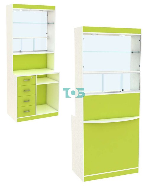 Витрина - прилавок с ящиками для аптеки первой линии ЛАЙМ-ВП-03