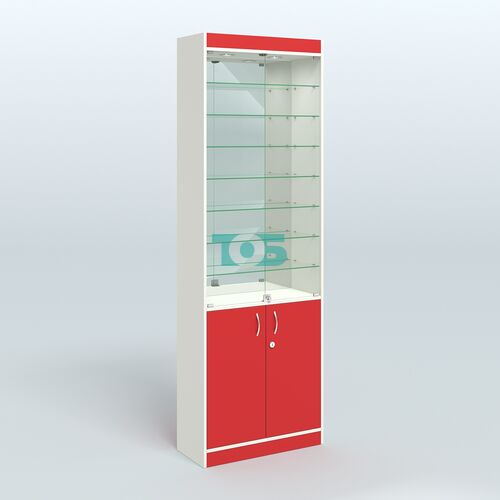 Витрина из ДСП с дверками и узкими полками для аптеки №6-300-3