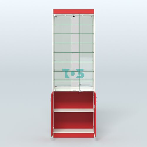 Витрина из ДСП с дверками и узкими полками для аптеки №6-300-3