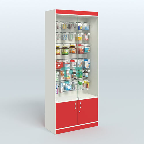 Витрина из ДСП с экономпанелью и верхней подсветкой для аптеки ЭК-1-400-4