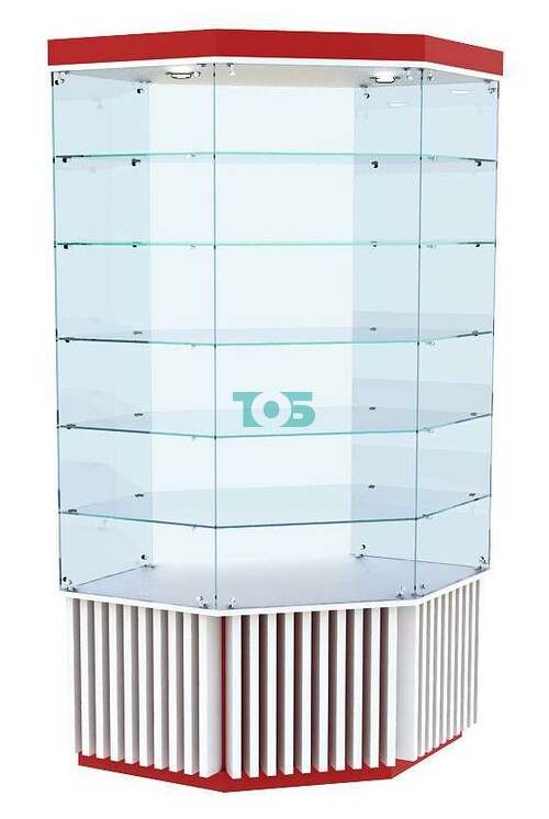 Аптечная витрина с пятью полками внешнего угла серии ВЕРТИКАЛЬ - RED №603