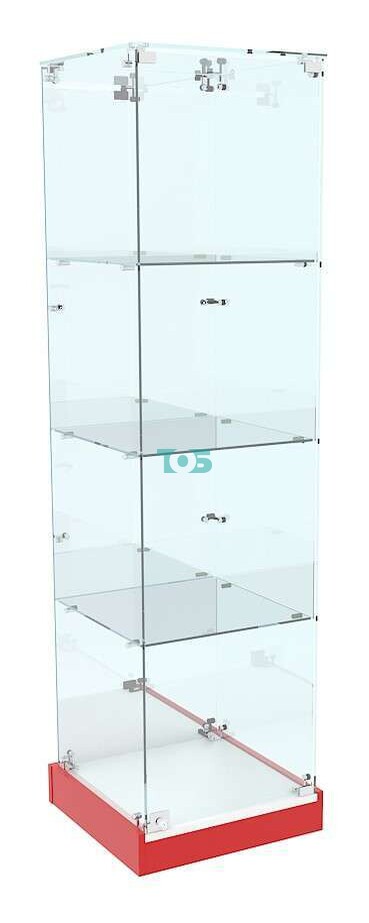 Стеклянная витрина с зеркальной задней стенкой в центр зала для аптеки RED-ХП-03