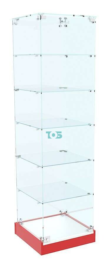 Стеклянная витрина квадратная с пятью полками в центр зала для аптеки RED-ХП-501