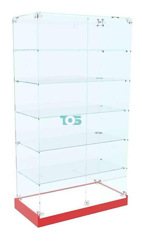 Стеклянная витрина широкая с пятью полками в центр зала для аптеки RED-ХП-505