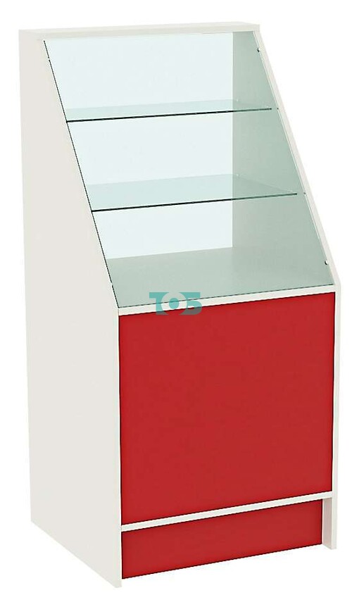 Недорогой прилавок из ДСП с накопителем для аптеки RED-07-600