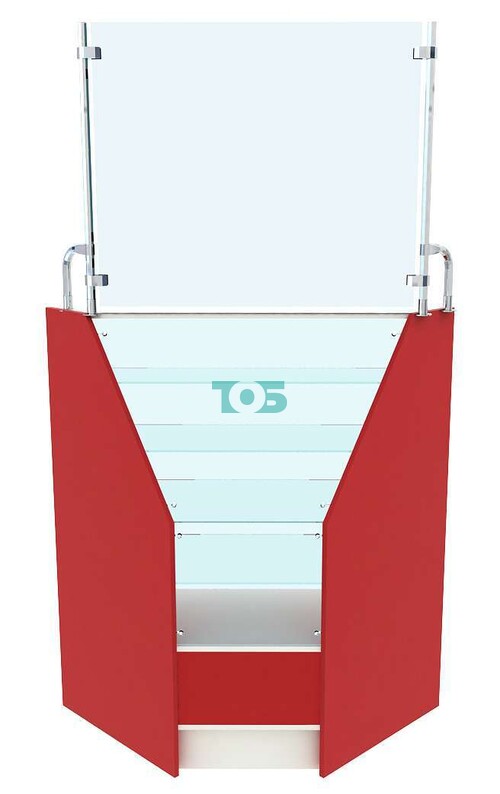 Прилавок для аптеки внутренний угол серии АЛМАЗ - RED с защитным экраном №4