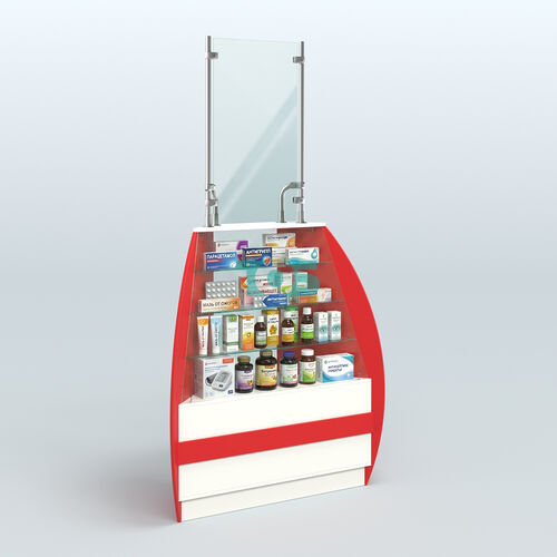 Аптечный прилавок серии БРИЗ угловой внешний с защитными экраном №3-ЗЭ