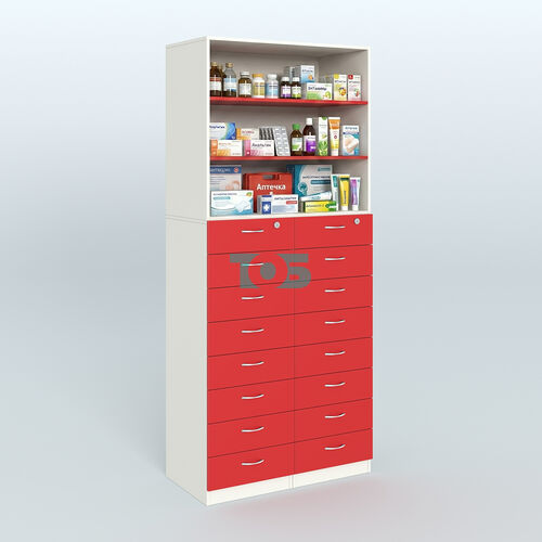Шкаф для аптек с 16-ю ящиками и двумя полками ДСП №7-Д