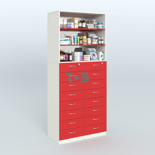 Шкаф для аптек с 16-ю ящиками и двумя полками ДСП и зеркалом №7-1-ДЗ