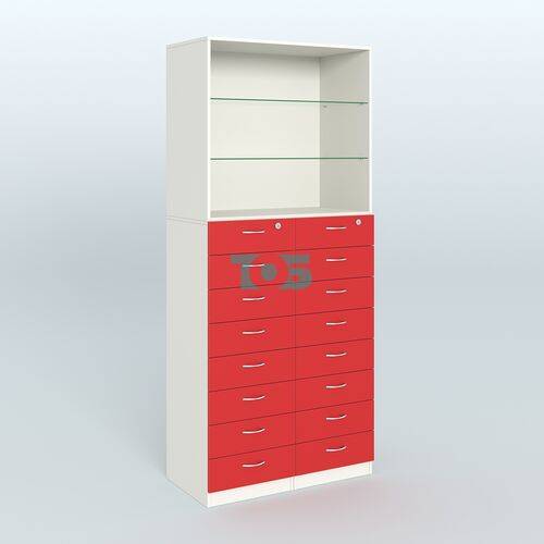 Шкаф для аптек с 16-ю ящиками и двумя стеклянными полками №7-1-С