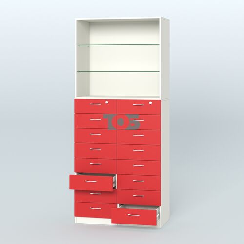 Шкаф для аптек с 16-ю ящиками и двумя стеклянными полками №7-1-С