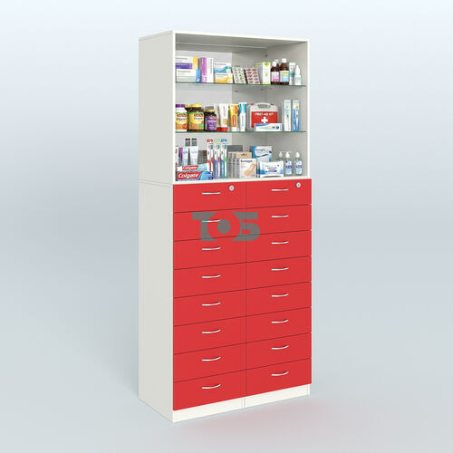 Шкаф для аптек с 16-ю ящиками стеклянными полками и зеркалом №7-1-СЗ