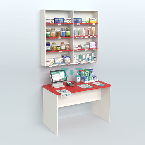 Распаковочный прямоугольный стол с антресолью для аптеки Р-02