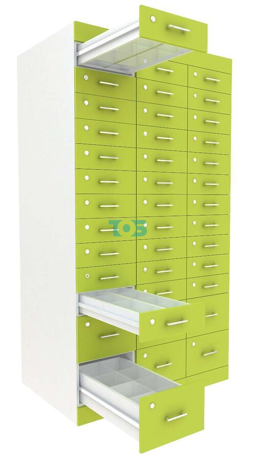 Рецептурный шкаф для аптек METACASE №3 глубиной 800 мм серии ЛАЙМ (39 ящиков)