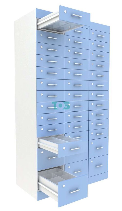 Рецептурный шкаф для аптек METACASE №3 глубиной 600 мм серии ГОЛУБОЙ ГОРИЗОНТ (39 ящиков)