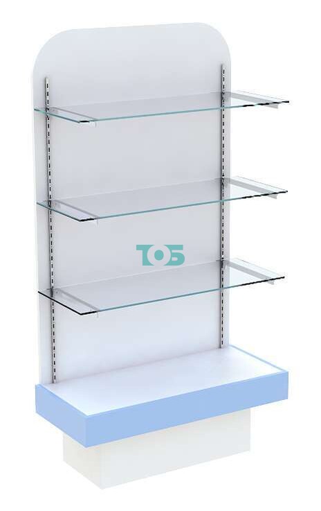 Модуль торцевой с полками островной системы для аптек серии Голубой Горризонт №2