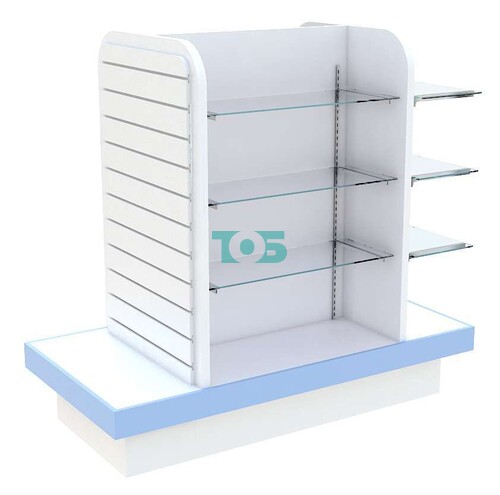 Островная система для аптек классическая с полками и эконом-панелью серии Голубой Горизонт №2