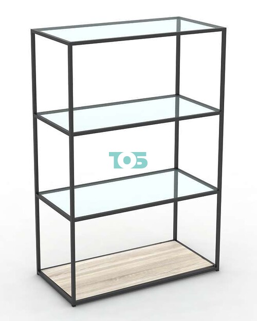 Торговый стеллаж серии ЛОФТ низкий большой со стеклянными полками №10