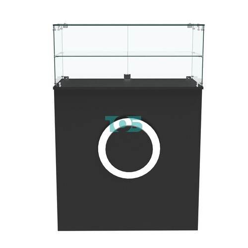 Торговый прилавок прямоугольный с декоративной накладкой и одной полкой КРУГ №2