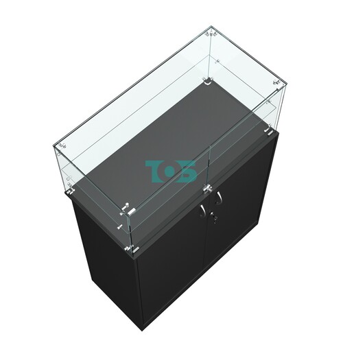 Торговый прилавок прямоугольный с декоративной накладкой и одной полкой КРУГ №2