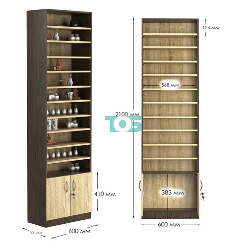 Стеллаж из ДСП с 10-ю полками 300x600 мм серии LEVEL-10 №5 (З/C - ДВП)