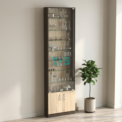 Торговая витрина с 7-ю стеклянными полками 150x600 мм серии NEXT-7 №2 (З/C - ДВП)