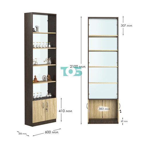 Стеллаж из ДСП с 4-мя полками 200x600 мм серии LEVEL-4 №3-1 (З/C - СТЕКЛО)