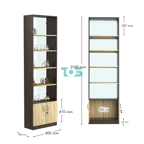 Стеллаж из ДСП с 4-мя полками 250x600 мм серии LEVEL-4 №4-1 (З/C - СТЕКЛО)