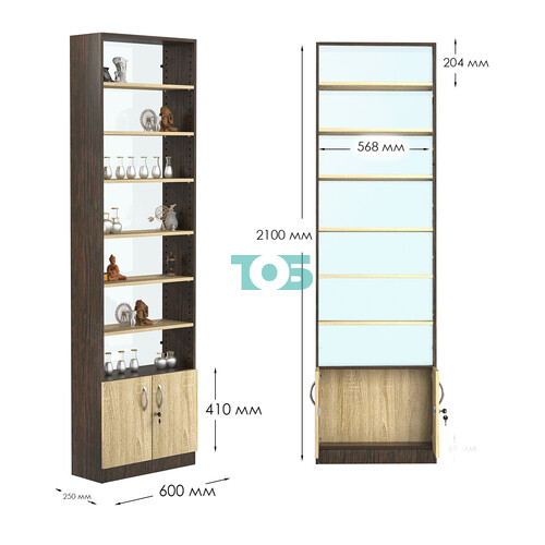 Стеллаж из ДСП с 6-ю полками 250x600 мм серии LEVEL-6 №4-1 (З/C - СТЕКЛО)