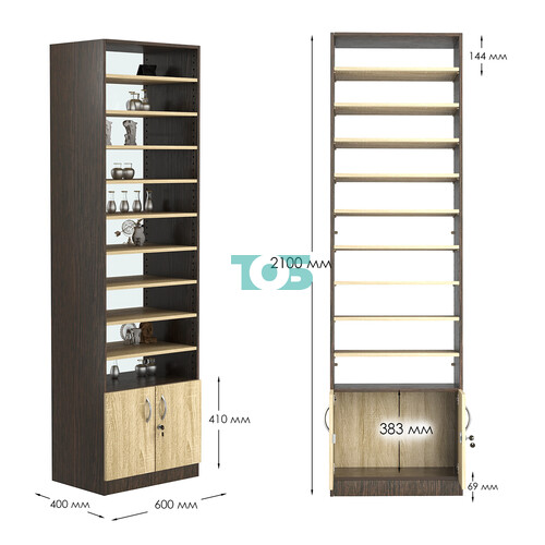 Стеллаж из ДСП с 9-ю полками 400x600 мм серии LEVEL-9 №7-1 (З/C - СТЕКЛО)