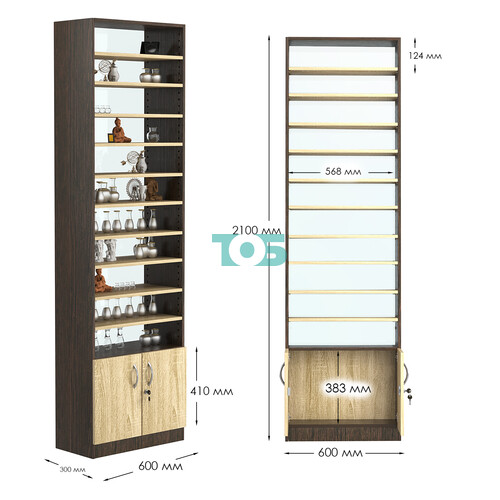 Стеллаж из ДСП с 10-ю полками 300x600 мм серии LEVEL-10 №5-1 (З/C - СТЕКЛО)