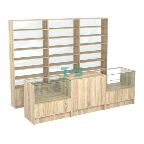 Комплект стеллажей с прямыми полками ДСП LE-6 №12-1 и прилавков ЭК-03