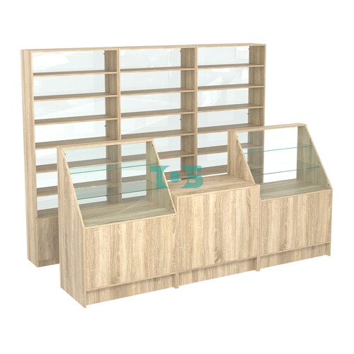 Комплект стеллажей с прямыми полками ДСП LE-6 №12-1 и прилавков ЭК-07