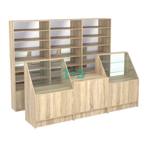 Комплект стеллажей с прямыми полками ДСП LE-6 №12-2 и прилавков ЭК-07