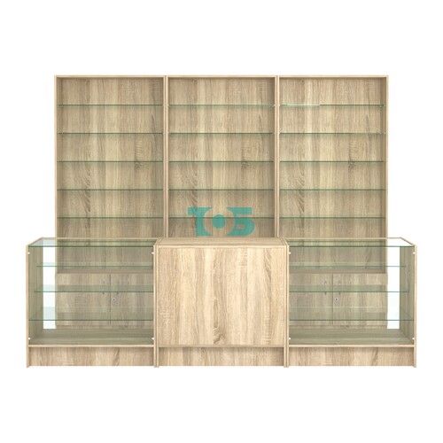 Комплект стеллажей со стеклянными полками U-6 №12 и прилавков ЭК-04